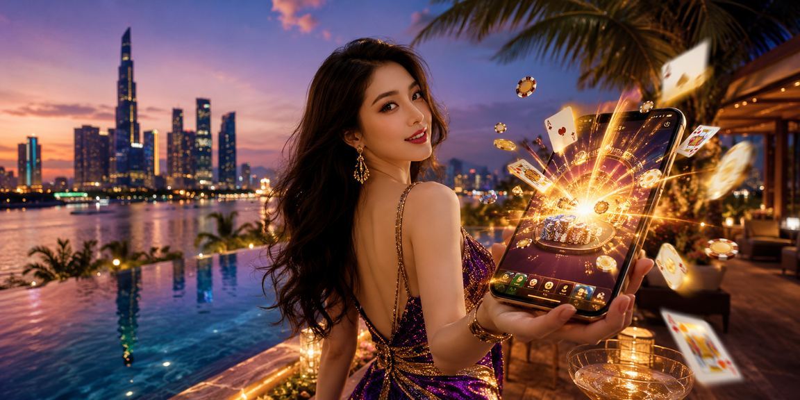 Người chơi TP.HCM tham gia game bài và xem khuyến mãi trên điện thoại bên bờ biển