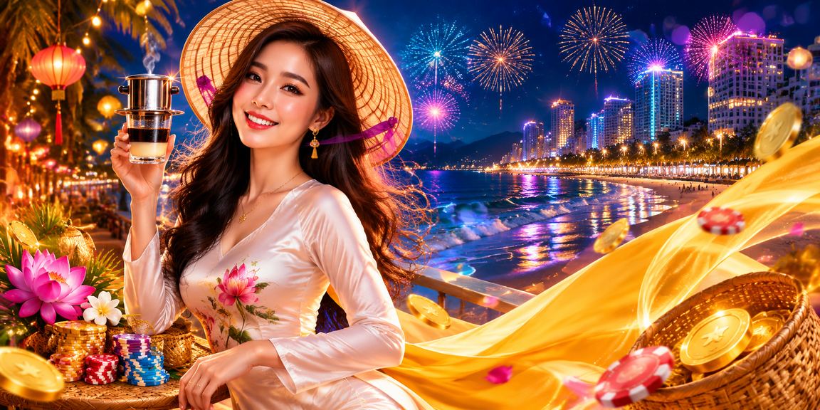 Người chơi Nha Trang sử dụng ứng dụng casino 1815 trên điện thoại bên nón lá